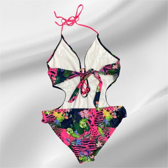 Shein Ladies Blue Floral Print Size L UNDERWIRED SWIMSUIT / Swimming Costume - Picture 2 of 7